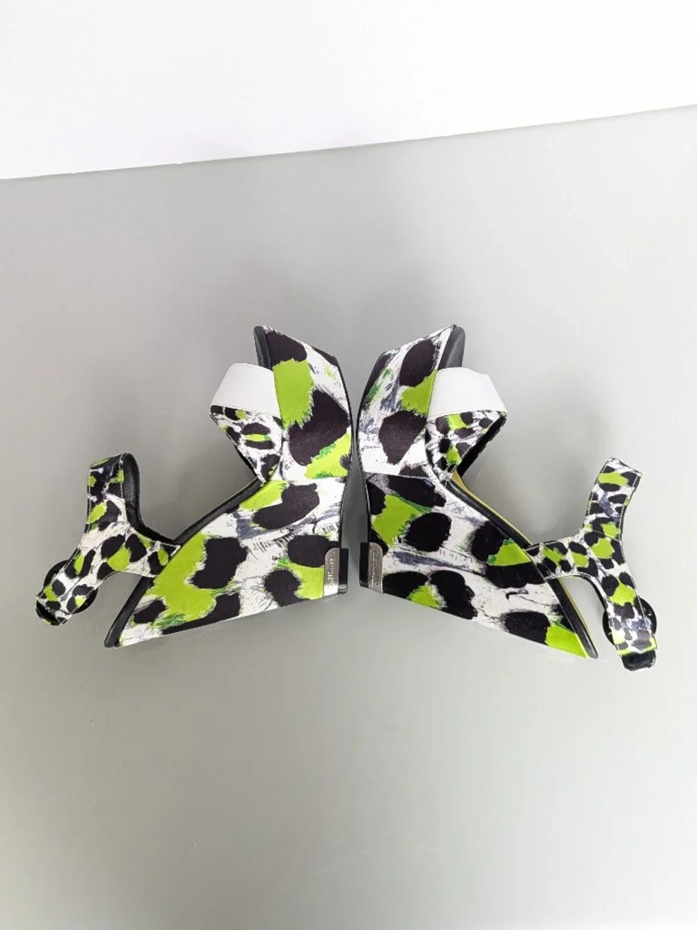 Just Cavalli Y2K Neon Black White Animal Print Open Toe Wedge Heels Size 38